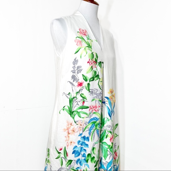 SOLD-Tommy Bahama Linen Blend White Floral Print Sleeveless Tunic Dress - Picture 4 of 11